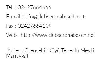 Club Serena Beach iletiim bilgileri
